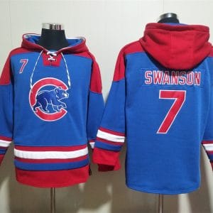Chicago Cubs #7 Dansby Swanson Royal Red Ageless Must-Have Lace-Up Pullover Hoodie