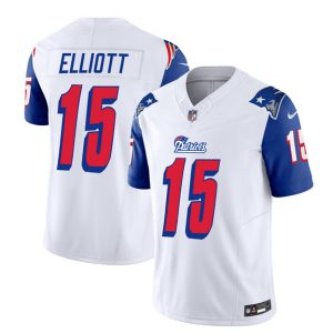New England Patriots #15 Ezekiel Elliott White Blue 2023 F.U.S.E. Vapor Limited Stitched Jersey