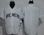 Brewers Blank White(Blue Strip) New Cool Base Stitched Jersey