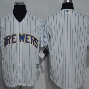 Brewers Blank White(Blue Strip) New Cool Base Stitched Jersey
