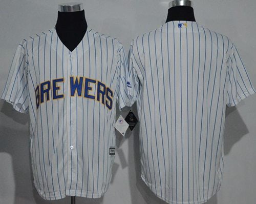 Brewers Blank White(Blue Strip) New Cool Base Stitched Jersey