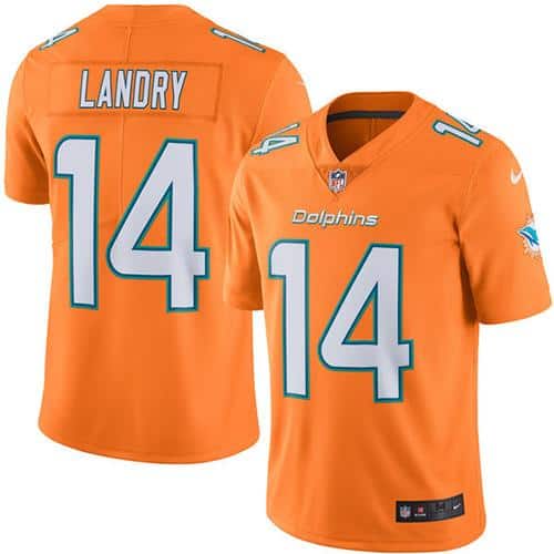 Dolphins #14 Jarvis Landry Orange Stitched Limited Rush Nike Jersey