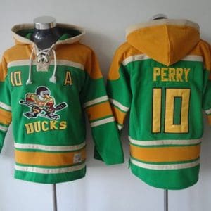 Ducks #10 Corey Perry Green Sawyer Hooded Sweatshirt Stitched Jersey