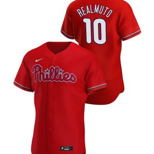 Philadelphia Phillies #10 J.T. Realmuto Red Flex Base Stitched Jersey