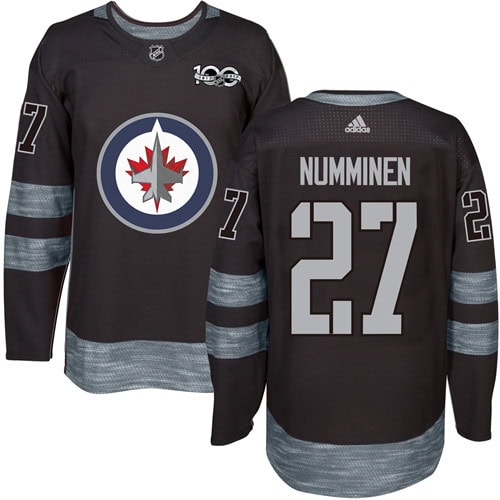 Jets #27 Teppo Numminen Black 1917-2017 100th Anniversary Stitched Jersey