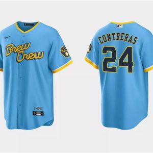 Milwaukee Brewers #24 William Contreras Powder Blue 2022 City Connect Cool Base Stitched Jersey