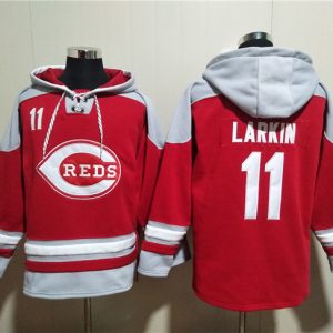 Cincinnati Reds #11 Barry Larkin Red Ageless Must-Have Lace-Up Pullover Hoodie