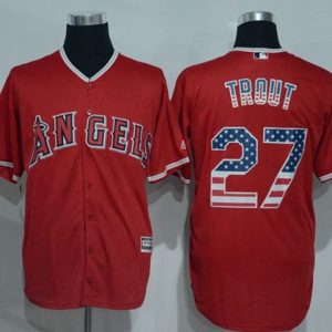 Angels Of Anaheim #27 Mike Trout Red USA Flag Fashion Stitched Jersey