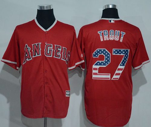 Angels Of Anaheim #27 Mike Trout Red USA Flag Fashion Stitched Jersey