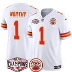 Kansas City Chiefs #1 Xavier Worthy White F.U.S.E. 2024 AFC West Division Champions Vapor Limited Stitched Jersey
