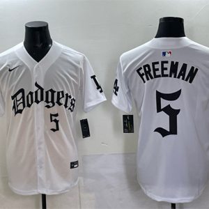 Los Angeles Dodgers #5 Freddie Freeman White 2025 LA Gothic Style With 2024 World Series Champions Patch Vapor Premier Limited Stitched Jersey