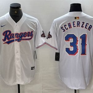 Texas Rangers #31 Max Scherzer White Gold Cool Base Stitched Jersey