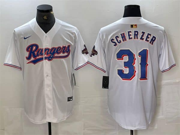 Texas Rangers #31 Max Scherzer White Gold Cool Base Stitched Jersey