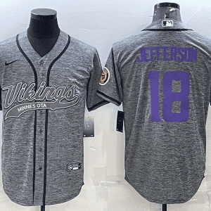 Minnesota Vikings #18 Justin Jefferson Grey With Patch Cool Base Stitched Baseball Jersey