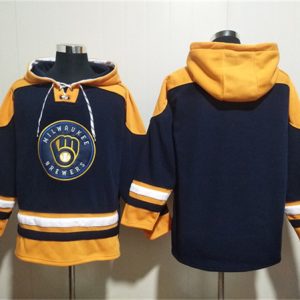 Milwaukee Brewers Blank Black Gold Ageless Must-Have Lace-Up Pullover Hoodie