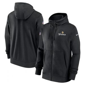 Minnesota Vikings Black Sideline Club Performance Full-Zip Hoodie