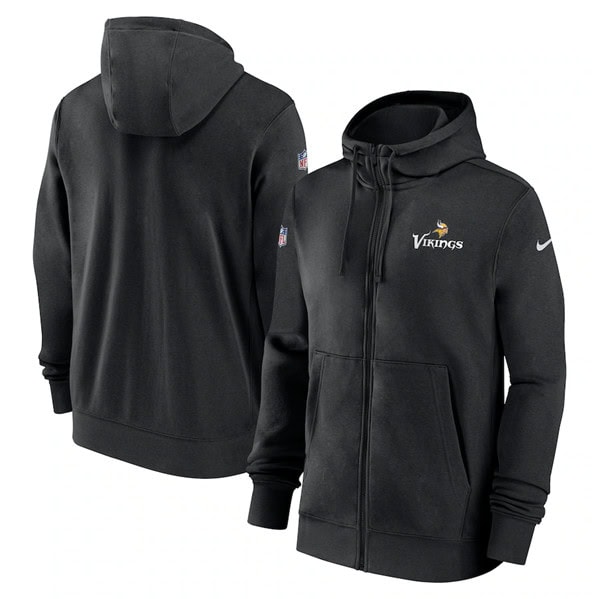 Minnesota Vikings Black Sideline Club Performance Full-Zip Hoodie