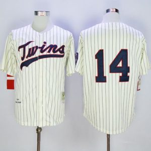 Mitchell And Ness 1969 Twins #14 Kent Hrbek Cream Strip Throwback Stitched Jersey