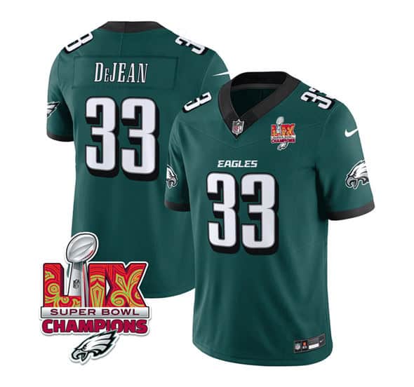 Philadelphia Eagles #33 Cooper DeJean Green 2025 Eagles Logo Super Bowl LIX Patch New F.U.S.E. Vapor Untouchable Limited Stitched Jersey