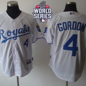Royals #4 Alex Gordon White Cool Base W 2015 World Series Patch Stitched Jersey