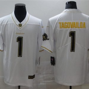 Miami Dolphins #1 Tua Tagovailoa White Golden Stitched Jersey
