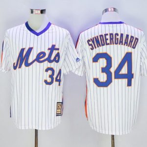 Mets #34 Noah Syndergaard White(Blue Strip) Cooperstown Stitched Jersey