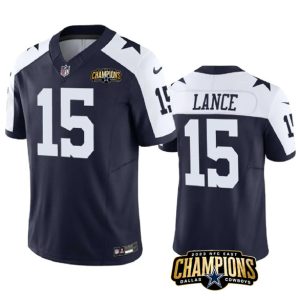 Dallas Cowboys #15 Trey Lance Navy White 2023 F.U.S.E. NFC East Champions Patch Stitched Jersey