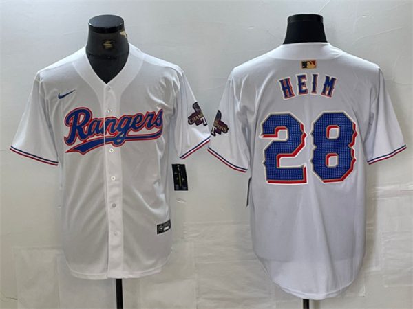 Texas Rangers #28 Jonah Heim White Gold Cool Base Stitched Jersey