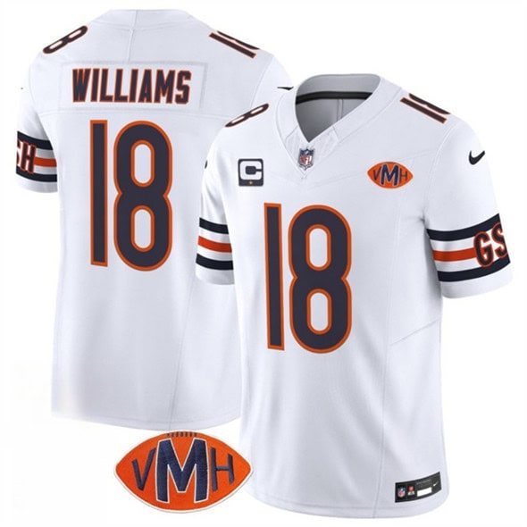 Chicago Bears #18 Caleb Williams White 2025 F.U.S.E. With 1-Star C Patch And VMH Patch Vapor Untouchable Limited Football Stitched Jersey