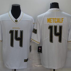 Seattle Seahawks #14 D.K. Metcalf White Golden Limited Stitched Jersey