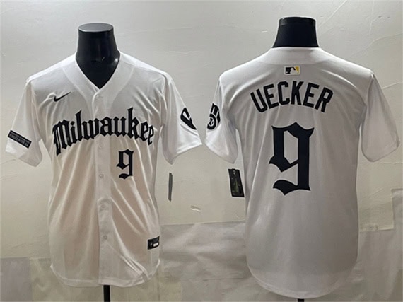 Milwaukee Brewers #9 Bob Uecker White 'Gothic 414 Shadows Edition' Vapor Premier Limited Stitched Jersey
