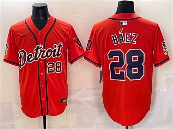 Detroit Tigers #28 Javier B¨¢ez Orange With Patch Vapor Premier Limited Stitched Jersey