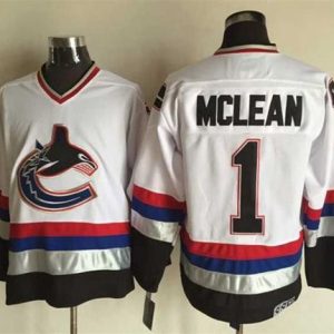 Canucks #1 Kirk Mclean White Black CCM Throwback Stitched Jersey