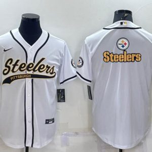 Pittsburgh Steelers White Team Big Logo With Patch Cool Base Stitched Baseball Jersey