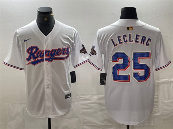 Texas Rangers #25 Jose Leclerc White Gold Cool Base Stitched Jersey