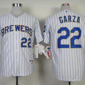 Brewers #22 Matt Garza White (Blue Strip) Stitched Jersey