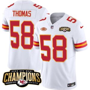 Kansas City Chiefs #58 Derrick Thomas White 2023 F.U.S.E. AFC West Champions With "NKH" Patch Vapor Untouchable Limited Stitched Jersey