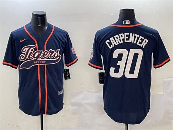 Detroit Tigers #30 Kerry Carpenter Navy With Patch Cool Base Stitched Jersey