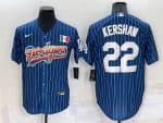 Los Angeles Dodgers #22 Clayton Kershaw Navy Mexico Rainbow Cool Base Stitched Baseball Jersey