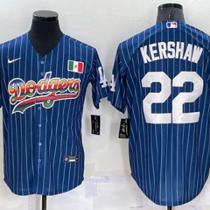 Los Angeles Dodgers #22 Clayton Kershaw Navy Mexico Rainbow Cool Base Stitched Baseball Jersey