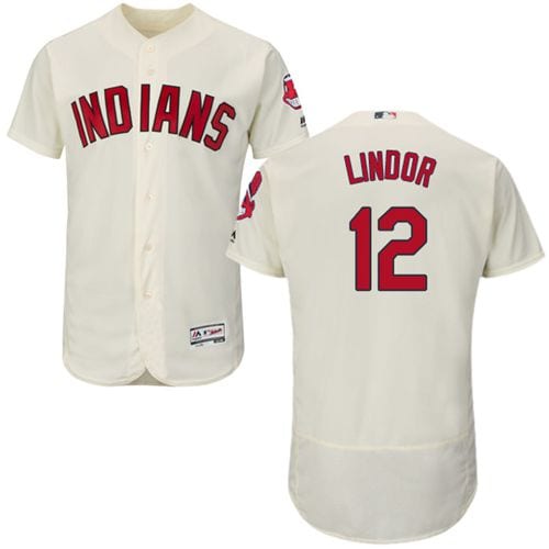 Indians #12 Francisco Lindor Cream Flexbase Authentic Collection Stitched Jersey