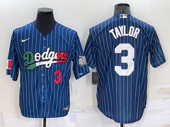 Los Angeles Dodgers #3 Chris Taylor Navy Mexico World Series Cool Base Stitched Baseball Jersey