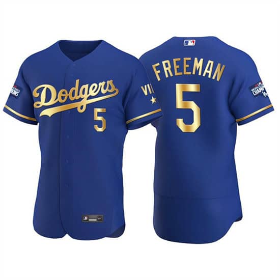 Los Angeles Dodgers #5 Freddie Freeman Royal Golden Flex Base Stitched Jersey