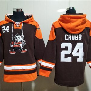 Cleveland Browns #24 Nick Chubb Brown Lace-Up Pullover Hoodie
