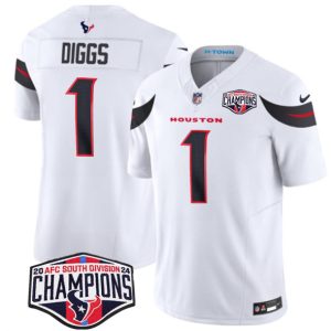 Houston Texans #1 Stefon Diggs White F.U.S.E. 2024 AFC South Division Champions Vapor Limited Stitched Jersey