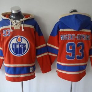 Oilers #93 Ryan Nugent-Hopkins Orange Sawyer Hooded Sweatshirt Stitched Jersey