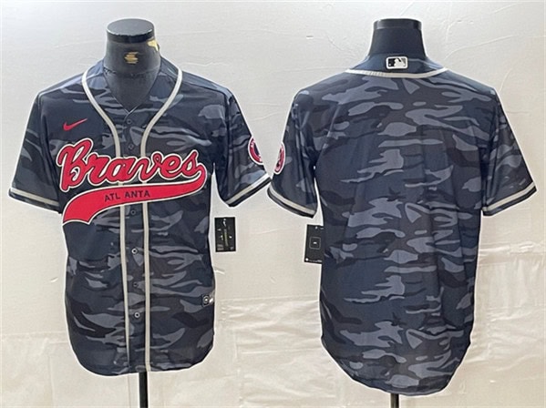 Atlanta Braves Blank Gray Camo Cool Base With Patch Stitched Jersey