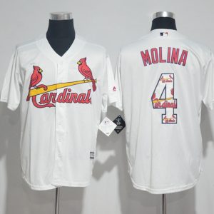 St.Louis Cardinals #4 Yadier Molina White Team Logo Print Cool Base Stitched Jersey