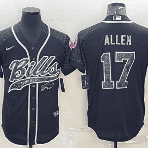 Buffalo Bills #17 Josh Allen Black Reflective With Patch Cool Base Stitched Baseball Jersey