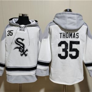 Chicago White Sox #35 Frank Thomas White Ageless Must-Have Lace-Up Pullover Hoodie